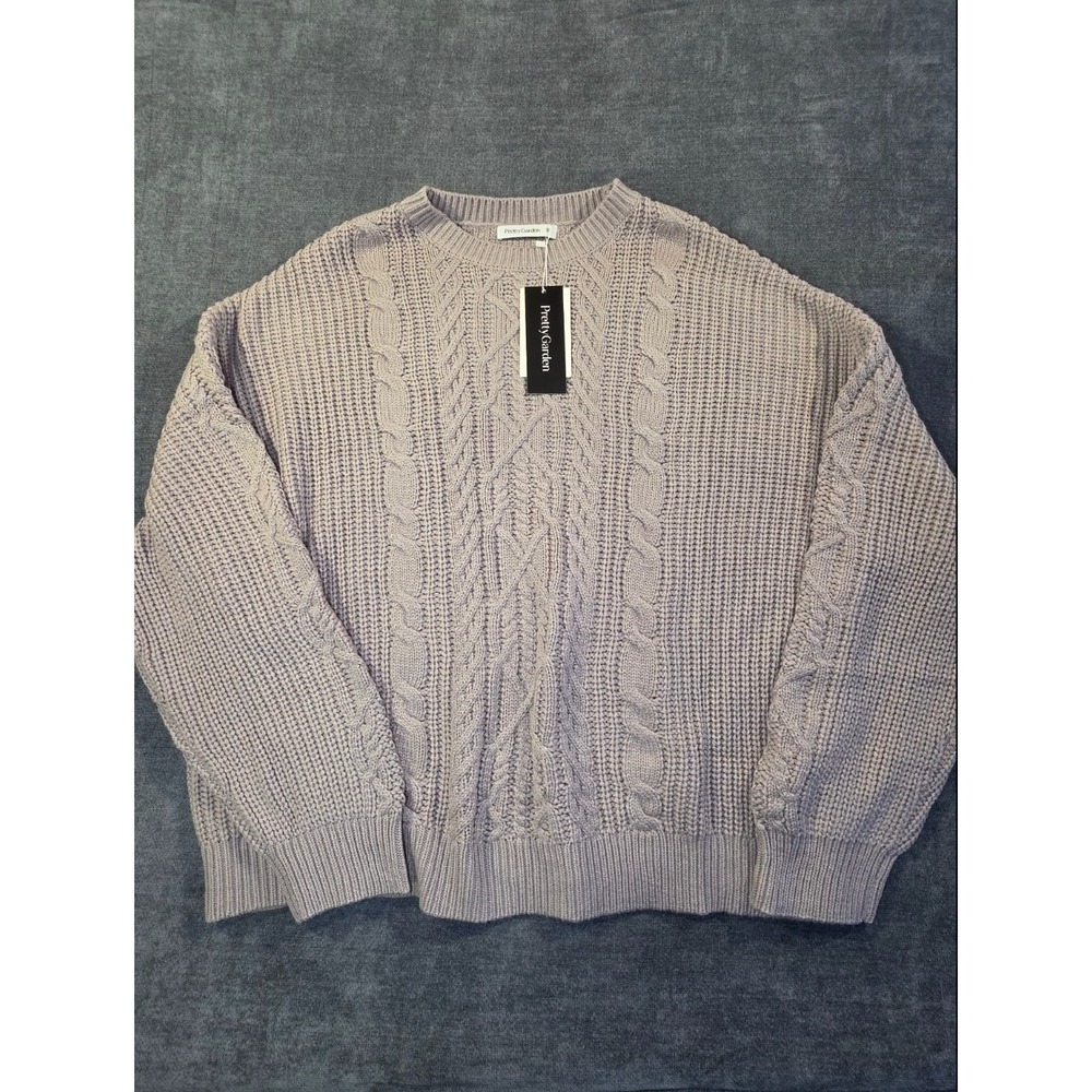 PrettyGarden Womens Cable Knit Crewneck Sweater Lavender Purple XL 4443 5008 NWT